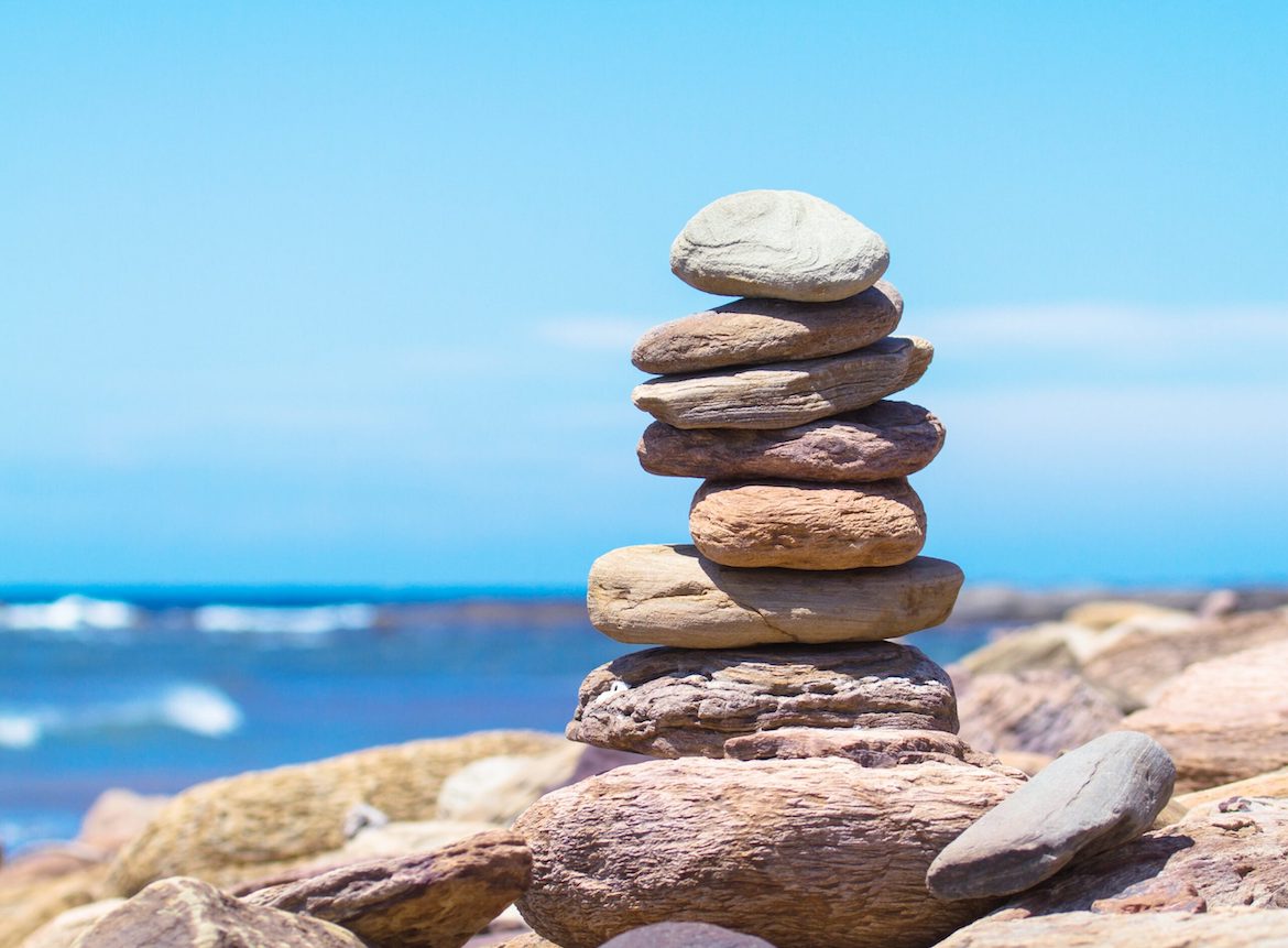 Stones with an ocean backdrop